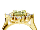 Yellow gold Fancy Yellow Asscher Cut Halo Diamond Cluster Ring with Marquise and Round Stones on a White Gold Band with Prong Setting_4