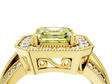 Yellow gold Fancy Yellow Asscher Cut Halo Diamond Engagement Ring with Pave Split Shank and Four-Prong Setting_16
