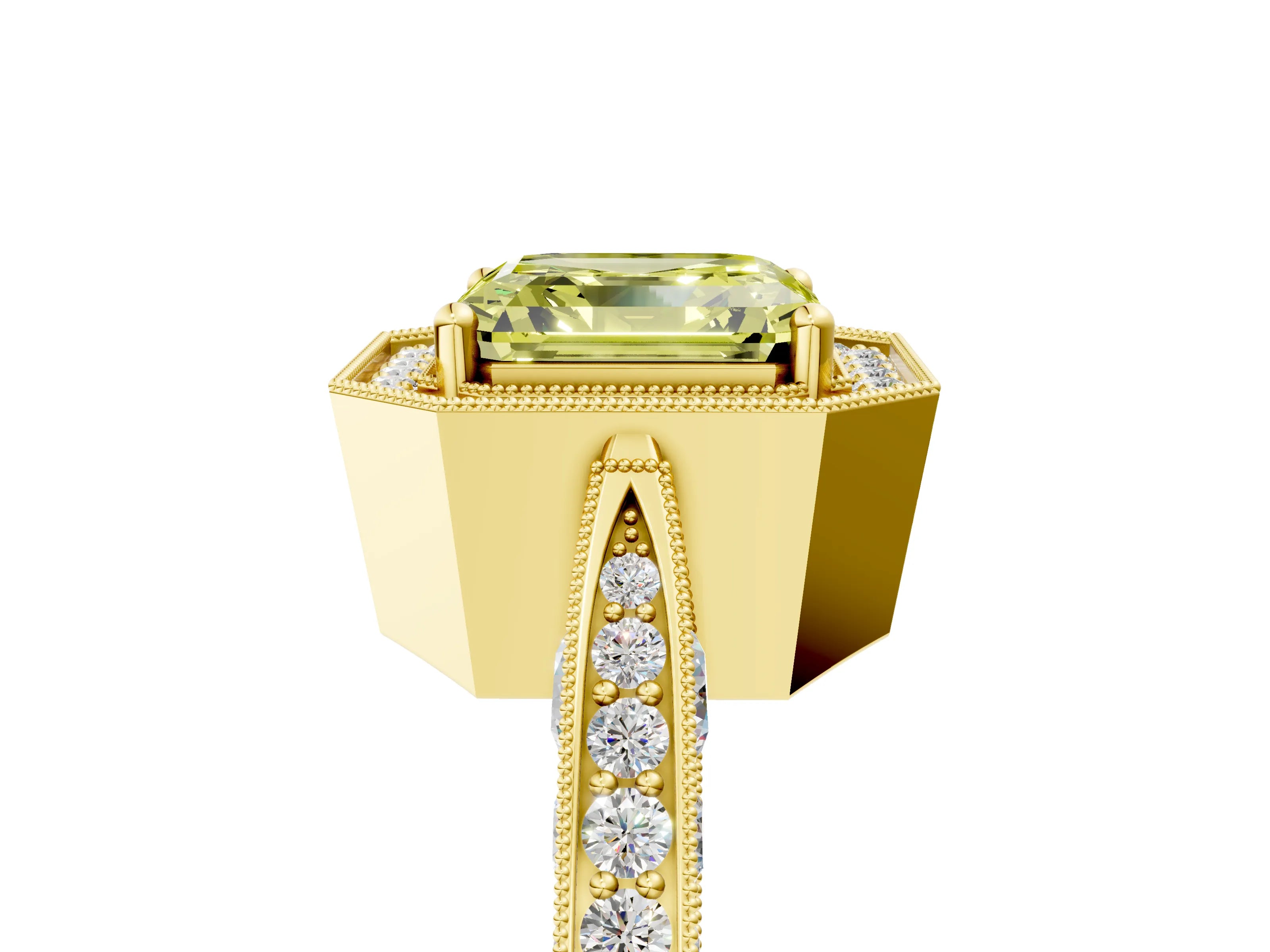 Yellow gold Fancy Yellow Asscher Cut Halo Diamond Engagement Ring with Split Shank Band and Four-Prong Setting_5
