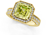 Yellow gold Fancy Yellow Asscher  Cut Halo Diamond Pave Band Ring with Four-Prong Setting_1