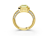 Yellow gold Fancy Yellow Asscher  Cut Halo Diamond Pave Band Ring with Four-Prong Setting_3