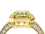 Yellow gold Fancy Yellow Asscher  Cut Halo Diamond Pave Band Ring with Four-Prong Setting_4