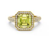 Yellow gold Fancy Yellow Asscher  Cut Halo Diamond Pave Band with Four-Prong Setting_17