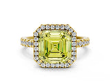 Yellow gold Fancy Yellow Asscher Cut Halo Diamond Pave Band with Prong Setting