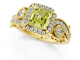 Yellow gold Fancy Yellow Asscher Cut Halo Diamond Ring with Milgrain and Bezel Accents on a Split Shank Band_13
