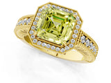 Yellow gold Fancy Yellow Asscher  Cut Halo Diamond Ring with Pavé Band and Four-Prong Setting_29