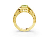 Yellow gold Fancy Yellow Asscher  Cut Halo Diamond Ring with Pavé Band and Four-Prong Setting_31