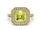 Yellow gold Fancy Yellow Asscher  Cut Halo Diamond Ring with Pavé Band and Milgrain Prong Setting_69