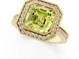 Yellow gold Fancy Yellow Asscher  Cut Halo Diamond Ring with Pavé Band and Milgrain Prong Setting_70