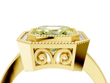 Yellow gold Fancy Yellow Asscher  Cut Halo Diamond Ring with Pavé Band and Milgrain Prong Setting_73