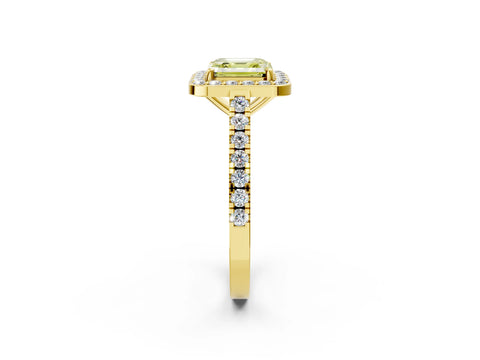 Yellow gold Fancy Yellow Asscher Cut Halo Diamond Ring with Pavé Band and Three-Prong Setting_2