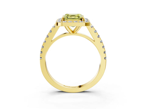 Yellow gold Fancy Yellow Asscher Cut Halo Diamond Ring with Pavé Band and Three-Prong Setting_3