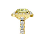 Yellow gold Fancy Yellow Asscher Cut Halo Diamond Ring with Pavé Band and Three-Prong Setting_5