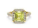 Yellow gold Fancy Yellow Asscher Cut Halo Diamond Ring with Pavé Band