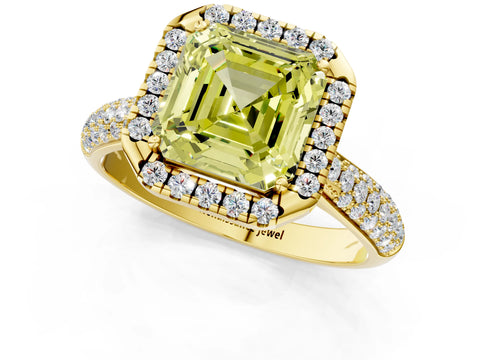Yellow gold Fancy Yellow Asscher Cut Halo Diamond Ring with Pavé Band_1