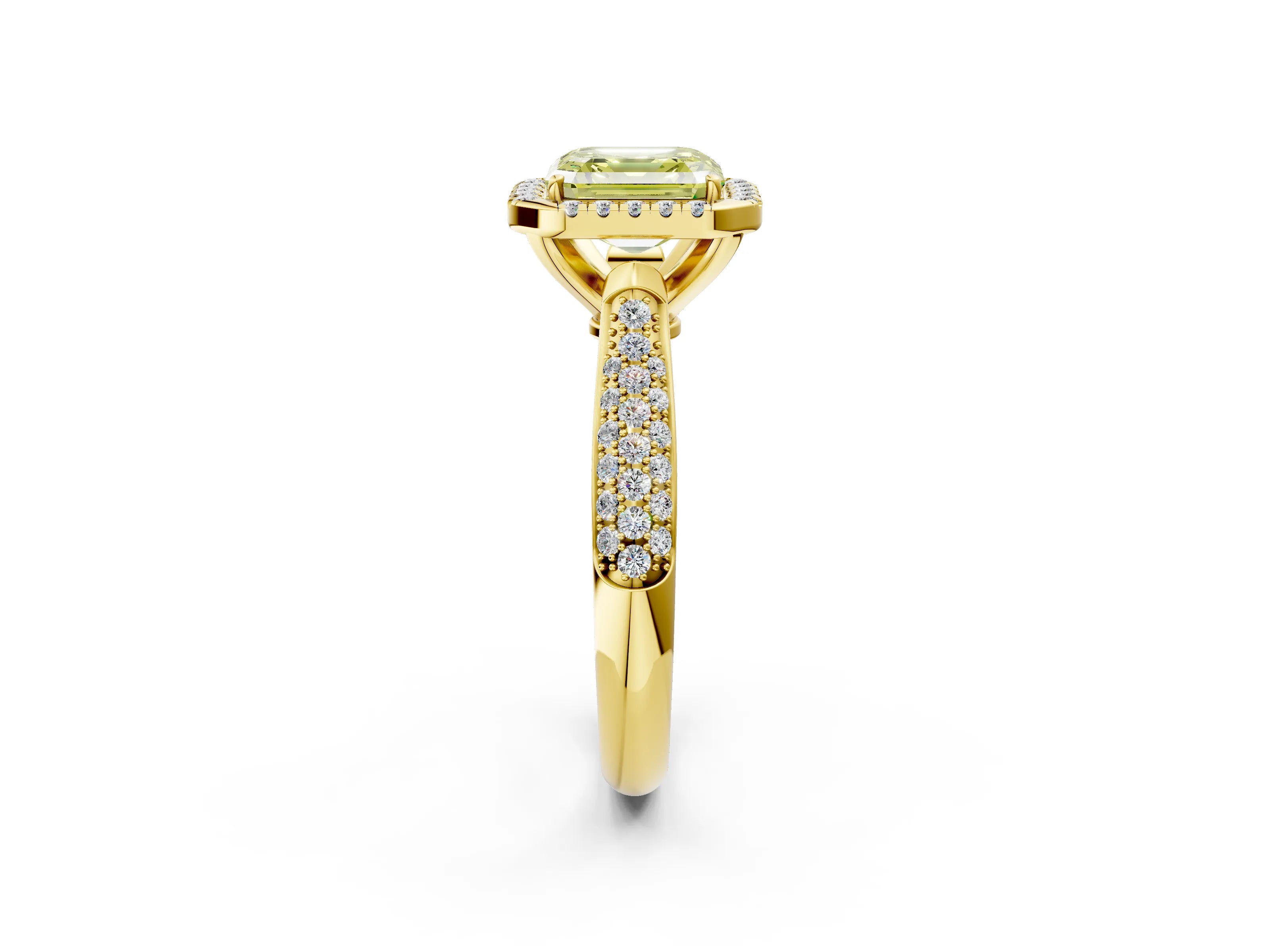 Yellow gold Fancy Yellow Asscher Cut Halo Diamond Ring with Pavé Band_2