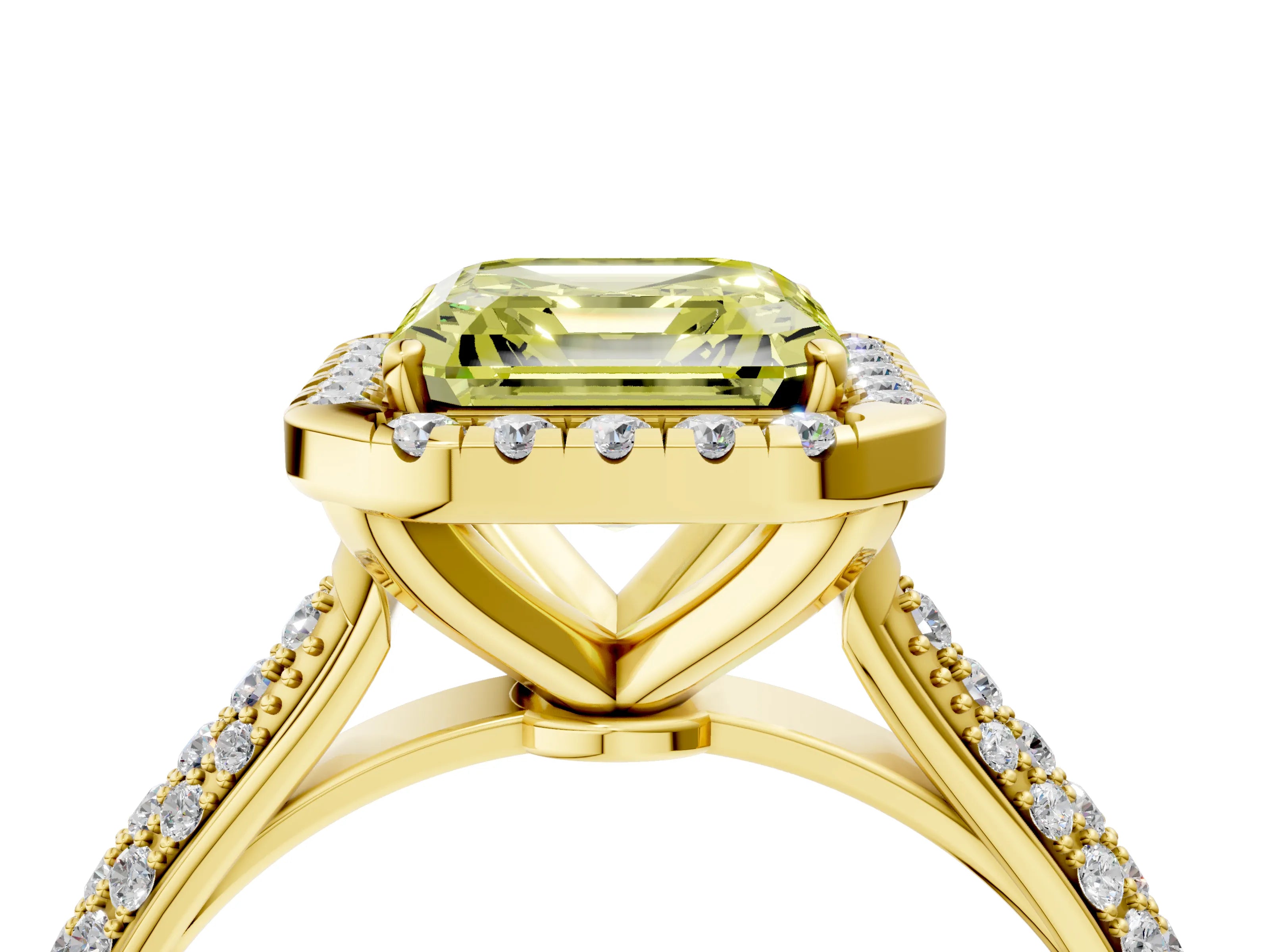 Yellow gold Fancy Yellow Asscher Cut Halo Diamond Ring with Pavé Band_4