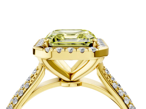 Yellow gold Fancy Yellow Asscher Cut Halo Diamond Ring with Pavé Band_4