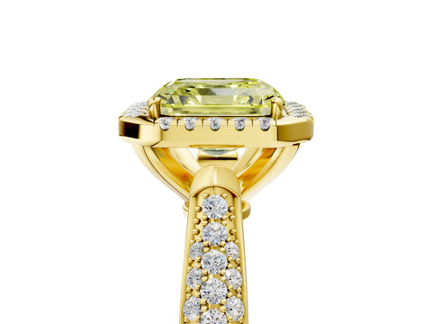 Yellow gold Fancy Yellow Asscher Cut Halo Diamond Ring with Pavé Band_5