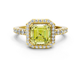 Yellow gold Fancy Yellow Asscher  Cut Halo Diamond Ring with Pave Band and Four-Prong Setting_17