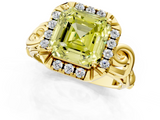 Yellow gold Fancy Yellow Asscher  Cut Halo Diamond Ring with Scrollwork Band and Four-Prong Setting_1