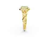 Yellow gold Fancy Yellow Asscher  Cut Halo Diamond Ring with Scrollwork Band and Four-Prong Setting_2