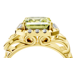 Yellow gold Fancy Yellow Asscher  Cut Halo Diamond Ring with Scrollwork Band and Four-Prong Setting_4