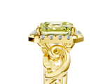 Yellow gold Fancy Yellow Asscher  Cut Halo Diamond Ring with Scrollwork Band and Four-Prong Setting_5