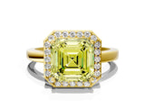 Yellow gold Fancy Yellow Asscher Cut Halo Diamond Ring with Solitaire Band and Prong Setting