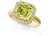 Yellow gold Fancy Yellow Asscher Cut Halo Diamond Ring with Solitaire Band and Prong Setting_1