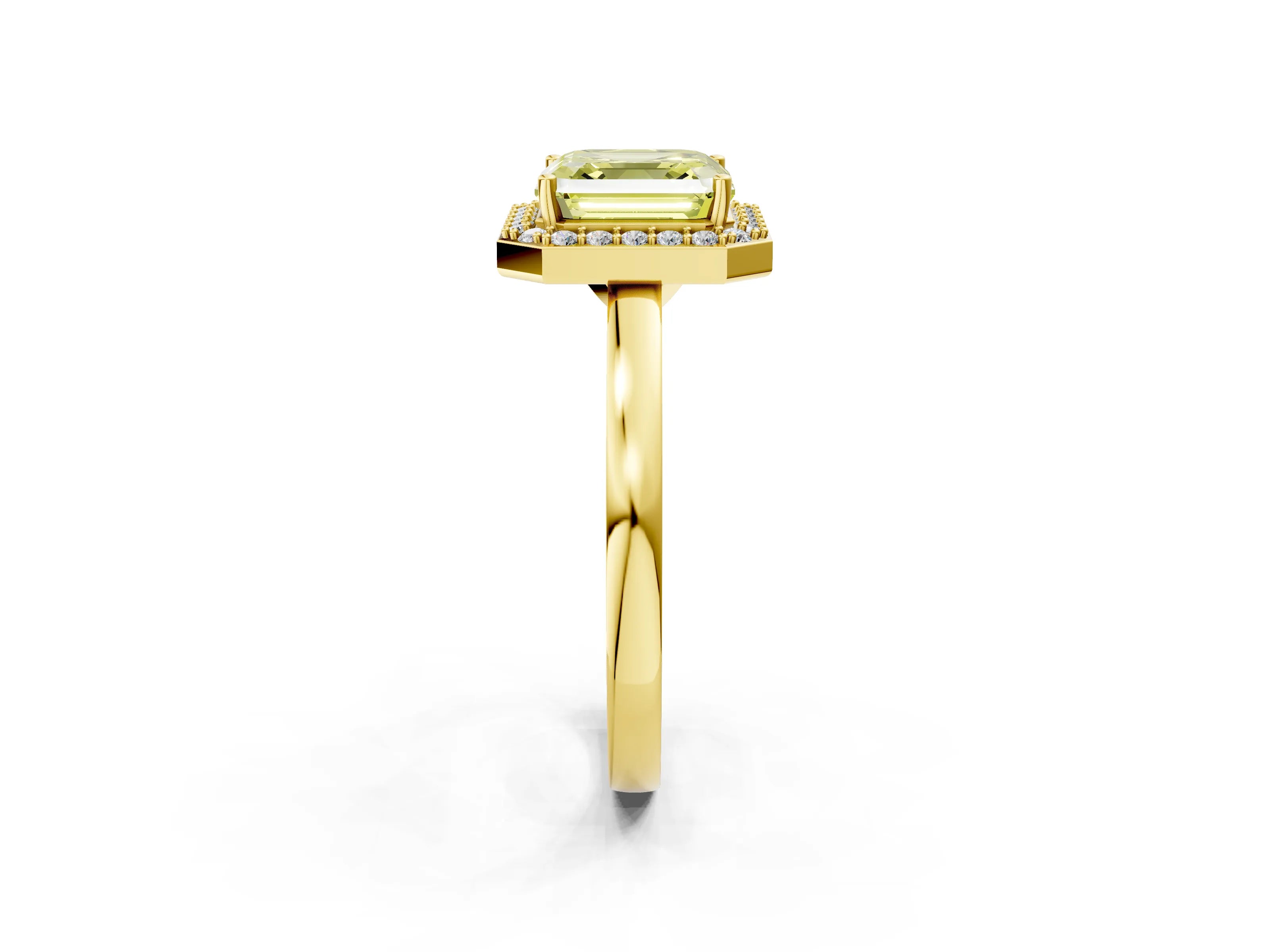 Yellow gold Fancy Yellow Asscher Cut Halo Diamond Ring with Solitaire Band and Prong Setting_2