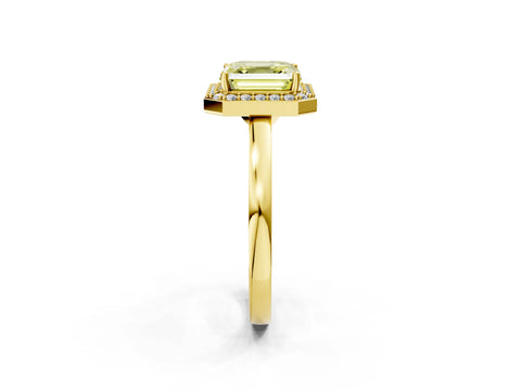Yellow gold Fancy Yellow Asscher Cut Halo Diamond Ring with Solitaire Band and Prong Setting_2