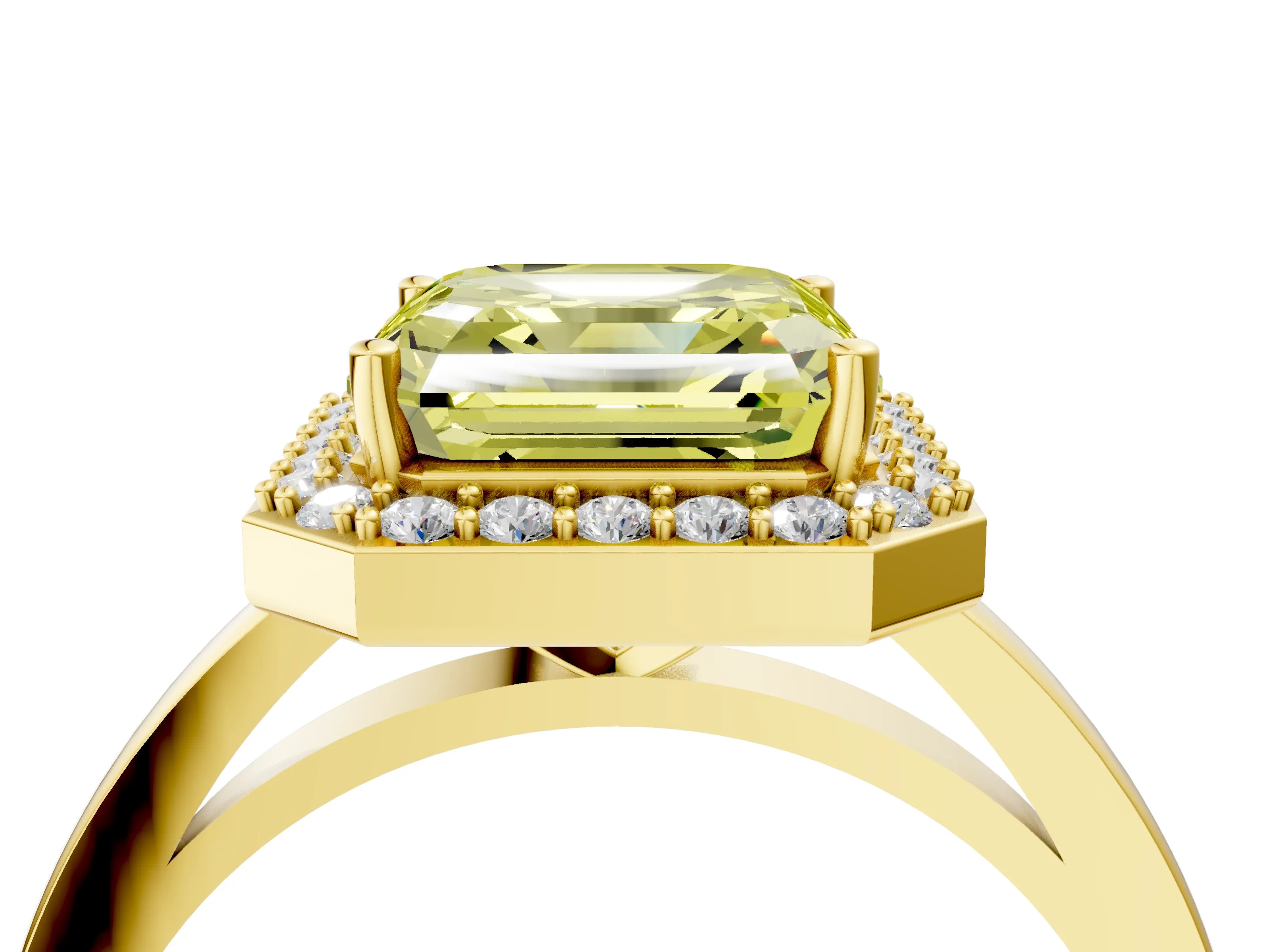 Yellow gold Fancy Yellow Asscher Cut Halo Diamond Ring with Solitaire Band and Prong Setting_4