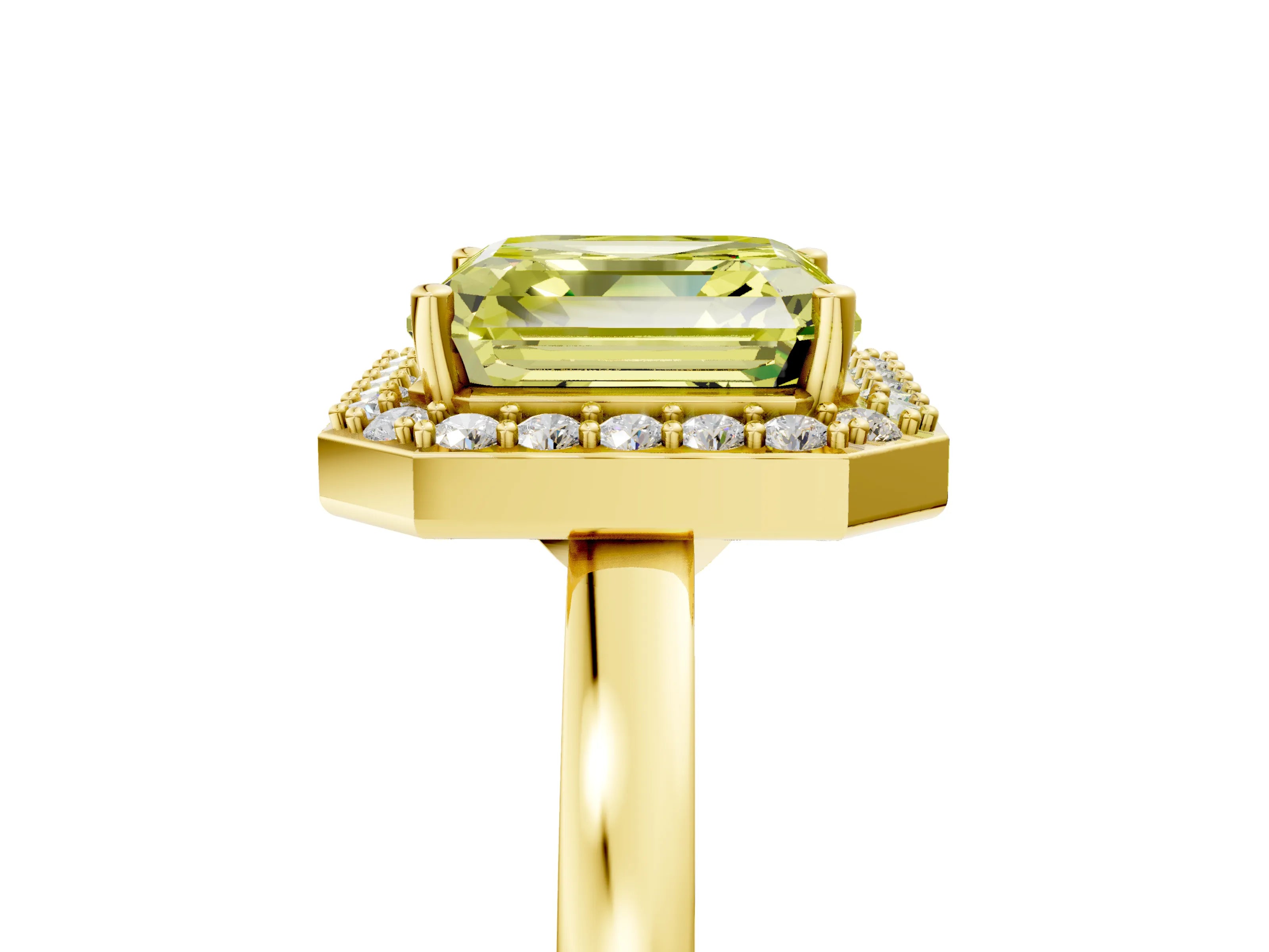 Yellow gold Fancy Yellow Asscher Cut Halo Diamond Ring with Solitaire Band and Prong Setting_5