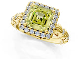 Yellow gold Fancy Yellow Asscher Cut Halo Diamond Solitaire with Filigree Band and Four-Prong Setting_1