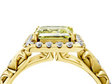 Yellow gold Fancy Yellow Asscher Cut Halo Diamond Solitaire with Filigree Band and Four-Prong Setting_4