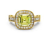 Yellow gold Fancy Yellow Asscher Cut Halo Diamond Split Shank Pave Ring