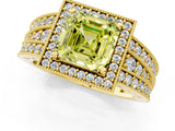 Yellow gold Fancy Yellow Asscher Cut Halo Diamond Split Shank Ring with Prong Setting_1