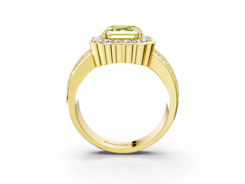 Yellow gold Fancy Yellow Asscher Cut Halo Diamond Split Shank Ring with Scalloped Prong Setting_3