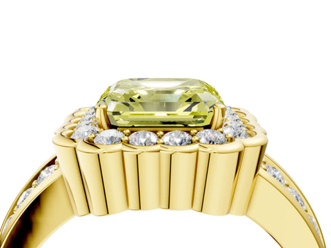 Yellow gold Fancy Yellow Asscher Cut Halo Diamond Split Shank Ring with Scalloped Prong Setting_4