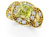 Yellow gold Fancy Yellow Asscher Cut Halo Milgrain Diamond Engagement Ring with Leaf Band and Four-Prong Setting_1