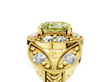 Yellow gold Fancy Yellow Asscher Cut Halo Milgrain Diamond Engagement Ring with Leaf Band and Four-Prong Setting_5