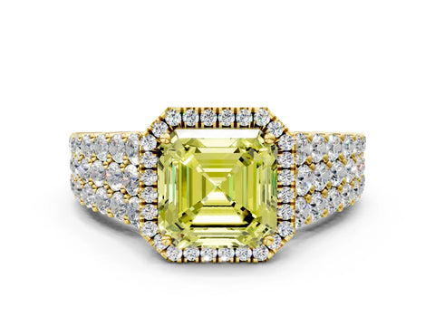 Yellow gold Fancy Yellow Asscher Cut Halo Pavé Diamond Engagement Ring with Split Shank and Four-Prong Setting_3