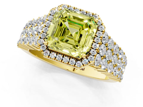 Yellow gold Fancy Yellow Asscher Cut Halo Pavé Diamond Engagement Ring with Split Shank and Four-Prong Setting_4