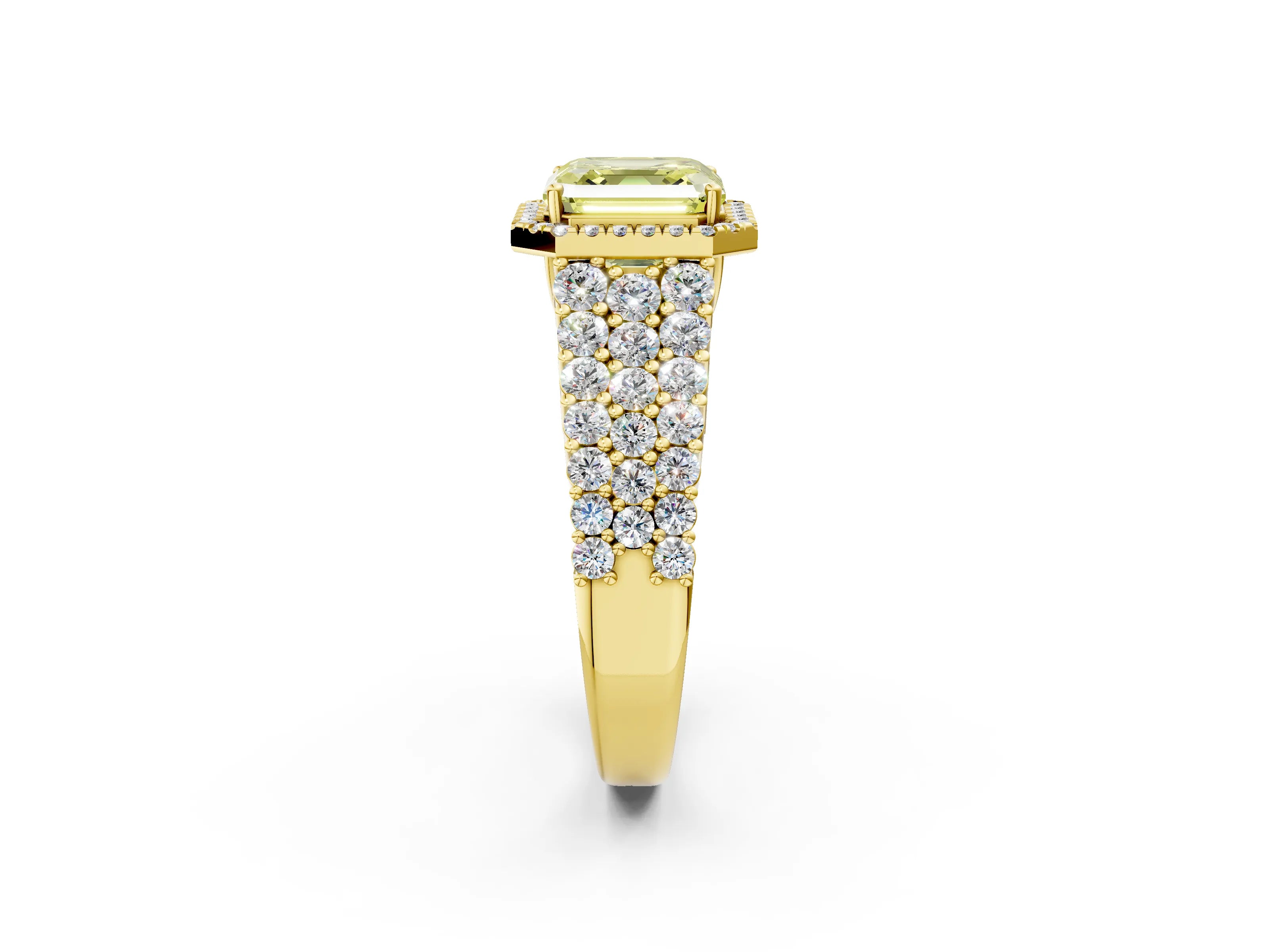 Yellow gold Fancy Yellow Asscher Cut Halo Pavé Diamond Engagement Ring with Split Shank and Four-Prong Setting_5