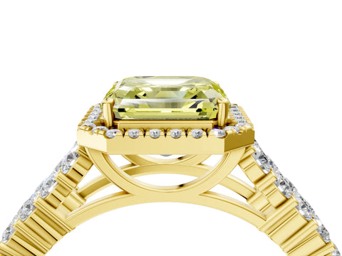 Yellow gold Fancy Yellow Asscher Cut Halo Pavé Diamond Engagement Ring with Split Shank and Four-Prong Setting_7