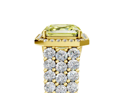 Yellow gold Fancy Yellow Asscher Cut Halo Pavé Diamond Engagement Ring with Split Shank and Four-Prong Setting_8