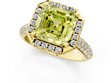 Yellow gold Fancy Yellow Asscher  Cut Halo Pave Band Four-Prong Setting Ring_1