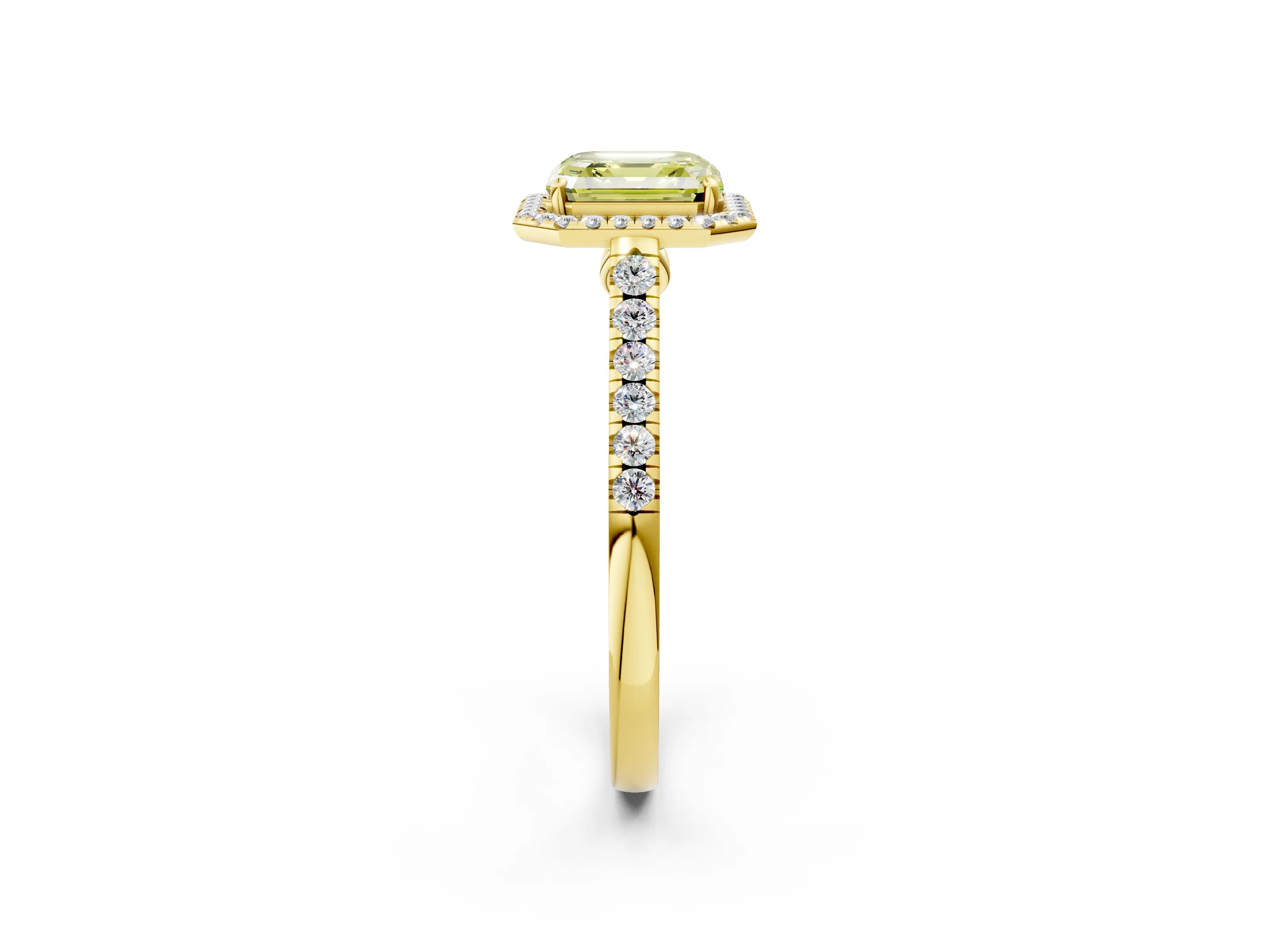 Yellow gold Fancy Yellow Asscher Cut Halo Pave Diamond Engagement Ring with Four-Prong Setting_2