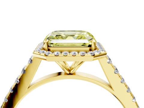 Yellow gold Fancy Yellow Asscher Cut Halo Pave Diamond Engagement Ring with Four-Prong Setting_4